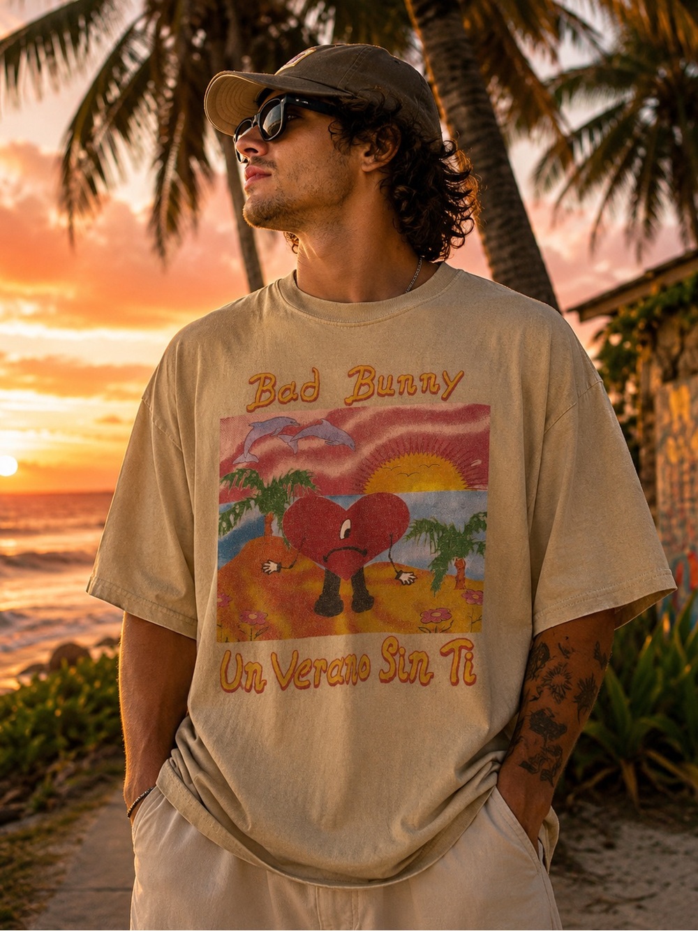 Bad Bunny Un Verano Sin Ti Graphic T-Shirt 2XL Beige Heart Album Tee